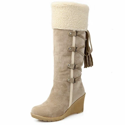 Mujeres Informales Invierno Hasta la Rodilla Botas de pantorrilla Tacón de cuña Plataforma Imitación Piel Zapatos Foto 1 de 4