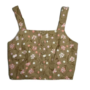 BP Canotta Adulto Piccola Beige Rosa Sophie Bottone Floreale Frontale Misto Lino Crop Donna - Foto 1 di 5