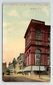1913 YMCA Building Osburn House South Avenue postal Rochester NY DE COLECCIÓN tranvía - Imagen 1 de 2