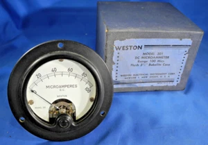 Vintage Weston Model 301 MicroAmperes D.C. 0-100 MICS Panel Meter Part (NEW) - Picture 1 of 7