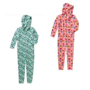 New Girls Plush One Piece PJ Hood Pajama Union Suit SZ 4 5 6 6X Bulldog Cupcakes - Picture 1 of 1