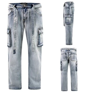 Victorious Men's Casual Baggy Fit Cargo Waist Strap Denim Jeans DL1484 - Picture 1 of 5