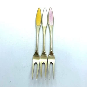 Lot of 3 Denmark Frigast Sterling Silver Enamel Cocktail Fruit Forks - Picture 1 of 2