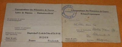 2.WK POW Kriegsgefangenenpost mit Antwortkarte Höxter Weser Dijon Frankreich - Bild 1 von 4