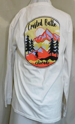 Crested Butte Colorado T 恤长袖 36 英寸胸部 Md 滑雪度假村美国印花 — 第 1/4 张图片