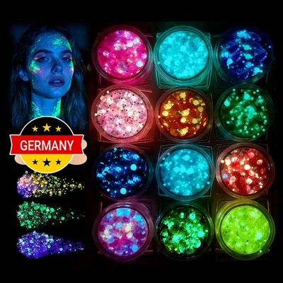 Festival Glitter Face, 12 Colours Fluorescent Chunky Sequin Face Body Gli - Image 1 of 4