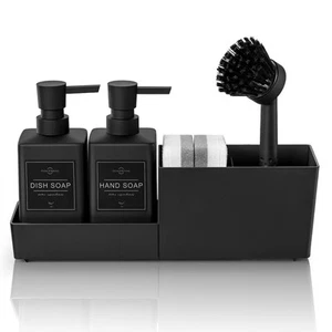 Kitchen Soap Dispenser Set with Sponge Holder and Brush for Sink Rack Hand So... - Picture 1 of 6