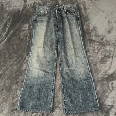 7 For All Mankind Men's Relaxed Blue Jeans Size 32 Button Fly Distressed - Image 1 of 4