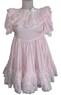 Vtg 80s Girl's Pink Ruffle Lace Cottagecore Peasant USA Prairie Dress Sz 10 - Image 1 of 4