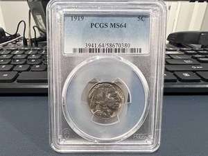 1919 5c Buffalo Nickel PCGS MS64 (AHB) - Picture 1 of 2