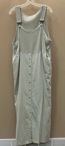 12-Vtg Bib Overall Maxi 90’s Tencel Dress-Jumper-Boho Army Green Sleeveless-NWT - Picture 1 of 22