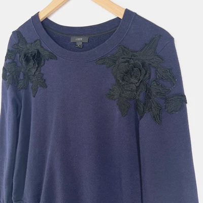 J.CREW Sudadera Mujer M Apliques Florales Terry Jersey Algodón Azul Foto 1 de 4