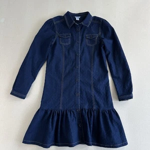 Hartstrings Girls Size 14 Textured Denim Dress Stretch Button Down Ruffled Hem - Picture 1 of 21