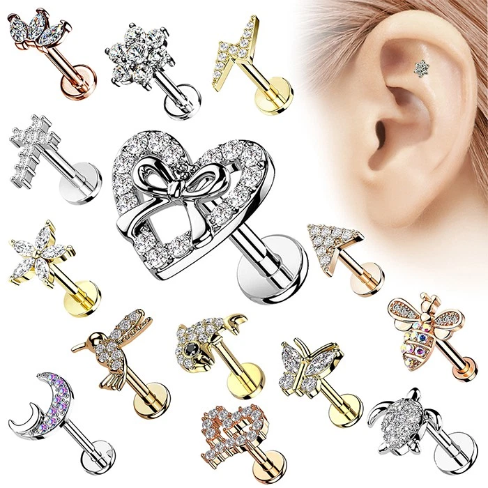 Labret Helix Tragus Conch Ohr Kristall Piercing flacher Stecker Innengewinde - Bild 1 von 1