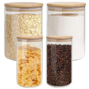 Glass Storage Jars Set Elegant Containers with Airtight Bamboo Lids, Perfect ... - Picture 1 of 7
