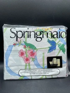 VINTAGE Springmaid Jay Yang Floral Twin Fitted Bouquet Ribbon - Cotton NEW - Picture 1 of 3