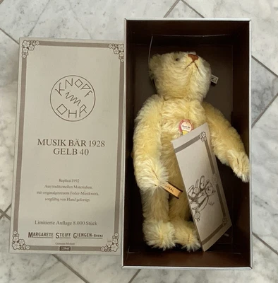 Steiff Bär Musikbär 1928 Gelb Replika 1992  OVP limiert Teddybär - Bild 1 von 4