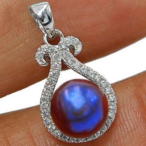 Titanium Pearl & White Topaz 925 Sterling Silver Pendant Jewelry AT8 - Picture 1 of 2