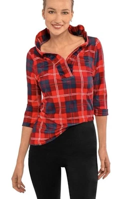 Gretchen Scott Ruffneck Top Middleton Red Plaid Size M 3/4 Sleeve NWT💚 - Image 1 of 4