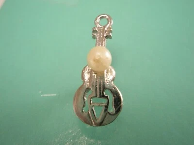 Faux Pearl Guitar Musical String Instrument Vintage Tie Tack Lapel Pin w68 - Image 1 of 4