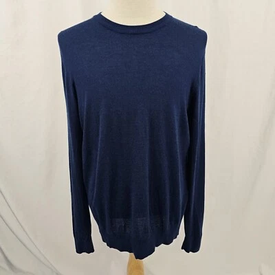 Hugo Boss Men's Italian Wool Sweater Dark Blue Sleeve Stripe Crewneck XL EUC - Image 1 of 4