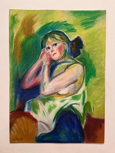 Edvard Munch Dibujo en papel viejo (Hecho a mano) firmado y estampado arte vintage mezclado - Imagen 1 de 5
