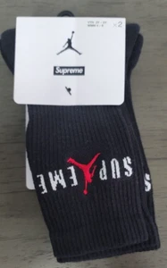 Supreme Jordan Crew Socks (2 Pack) Black Size 3Y-5Y / WMN 4-6 - Picture 1 of 2