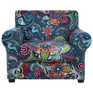 COUCH CHAIR COVER Stretch Armchair Slipcover Paisley Floral Small 2 Pcs HYHA - Picture 1 of 8