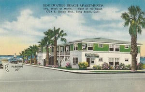 Long Beach, California Postcard "EDGEWATER BEACH APARTMENTS" Linen 1960  - Picture 1 of 2