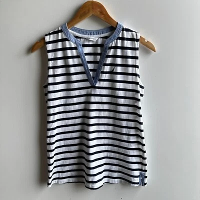 Nautica 条纹背心无袖 V 领休闲夏季小号全新无标签 — 第 1/4 张图片