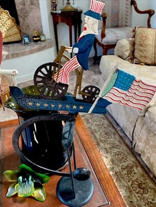 Vintage American Folk Art Cast Iron UNCLE SAM American/British Rocking Sculpture - Picture 1 of 22