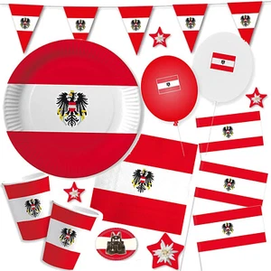 ÖSTERREICH - Party Geschirr Deko Austria Mottoparty Länderparty Fahne Flagge Set - Bild 1 von 16