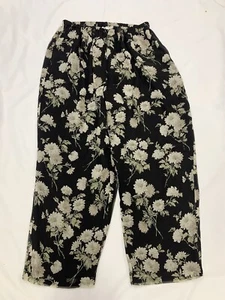 Emanuel Ungaro Black Floral Print Vintage Silk Wide Leg Drawstring Pants M NEW - Picture 1 of 12