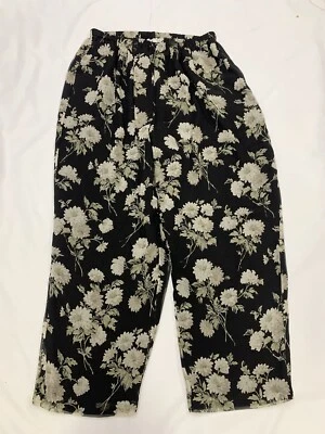 Pantalones Emanuel Ungaro Negro Estampado Floral Vintage Seda Pierna Ancha Cordón M NUEVO Foto 1 de 4
