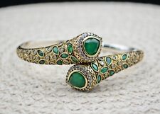 Women Bangle 925 Sterling Silver Turkish Handmade Jewelry Green Zircon Bracelet