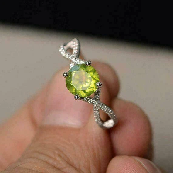 1.90ct Round Cut Green Peridot Engagement Ring in 14k White Gold Finish  - Image 1 of 4