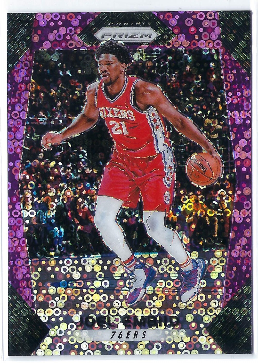 Joel Embiid 2017-18 Panini Prizm #2 Purple Fast Break Disco Prizm /75 SSP 76ers