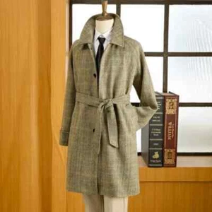 Men's Tweed Balmacaan Overcoat Houndstooth Pattern Classic Style Winter Outwear - Picture 1 of 14
