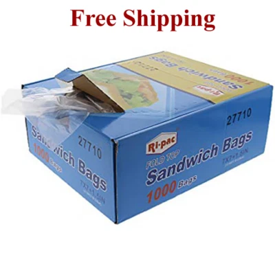RI-PAC Ri Pac Fold Top Sandwich Bags-7 X 7 +1.5 Inches - 2000 Count 2box Free Shipping