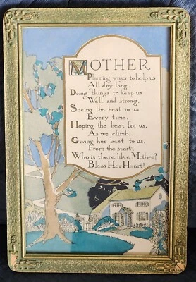 Vintage Art Nouveau Mother’s Day Tribute Print Buzza Motto Style MOTHER Framed - Image 1 of 4