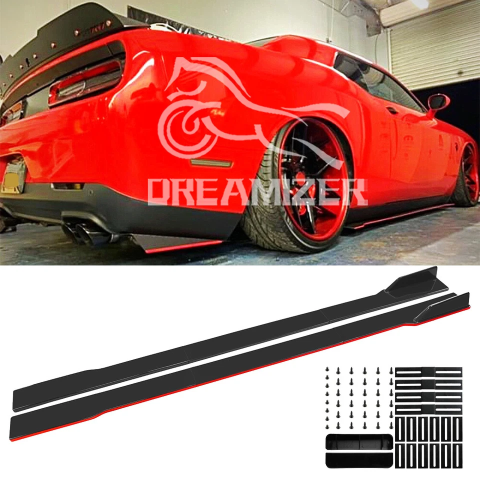 Para Dodge Challenger R/T SRT 392 Negro Rojo Falda Lateral Panel Balancín Labio Divisor Foto 1 de 4