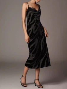 By Anthropologie Cowl-Neck Slip Dress Black Motif Midi M - Picture 1 of 2