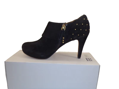 Adrienne Vittadini 女式鞋 6.5 码黑色 4 英寸高跟鞋拉链圆头天鹅绒 — 第 1/4 张图片