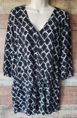 Banana Republic Womens Sz 6 Black Print One Piece Romper Shorts Jumpsuit 3/4 Sle - Изображение 1 из 4