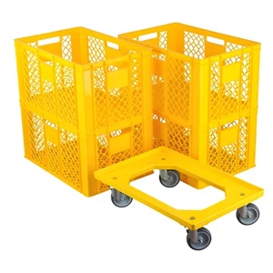 4 Stück Bäckerkisten / Brotkisten 600 x 400 x 320 mm + 1 Transportroller in gelb - Bild 1 von 5