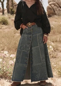 Spell Road Trip Denim Maxi Skirt Size XS Bandana Button Up NWOT - Picture 1 of 8