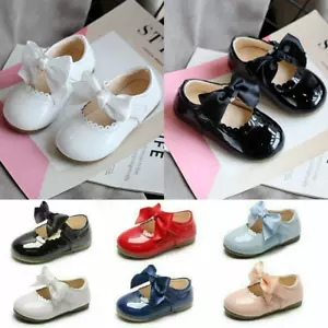 KIDS GIRLS SPANISH RIBBON BOW WEDDING PARTY PATENT INFANTS TODDLER SHOES SIZE UK - Picture 1 of 18