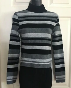 Women's XOXO Jeans Brand Gray Silver Black Striped Pullover Sweater Size Medium - Picture 1 of 5