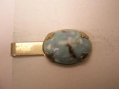 1-1/4» бледно-голубой бирюзовый и золотой тон винтажный маленький галстук зажим простой (b) - Изображение 1 из 4