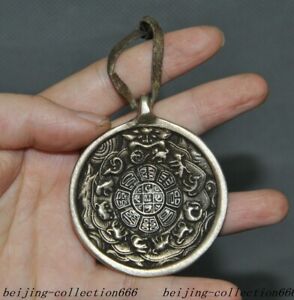 2"Tibet Buddhism Tibetan silver 12 Zodiac animal Exorcism Amulet periapt Pendant